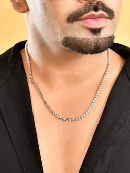 VOJ - Silver Plated Ad Stone Studded Tennis Chain