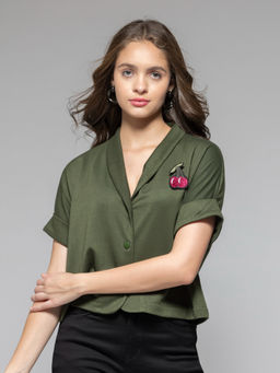 SHAYE - Olive Solid Short Sleeves Shirt