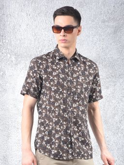 CRIMSOUNE CLUB - Mens Brown Floral Shirt
