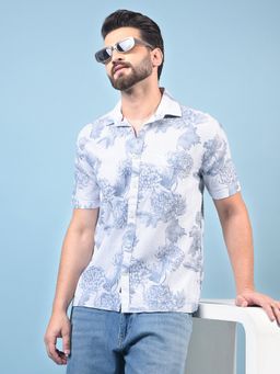 CRIMSOUNE CLUB - Men Blue Floral Print Pure Cotton Shirt