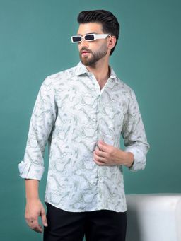 CRIMSOUNE CLUB - Men's Green Abstract Print Shirt