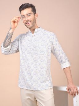 CRIMSOUNE CLUB - Men Blue Printed Linen Kurta