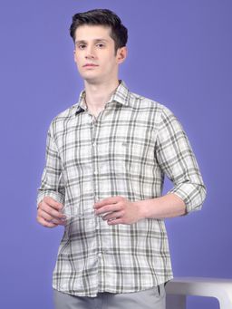 CRIMSOUNE CLUB - Mens Olive Checked Pure Cotton Shirt