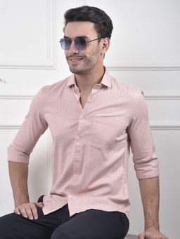 CRIMSOUNE CLUB - Mens Pink Textured Pure Cotton Shirt