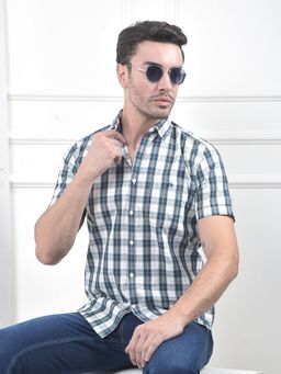 CRIMSOUNE CLUB - Mens Blue Checked Pure Cotton Shirt