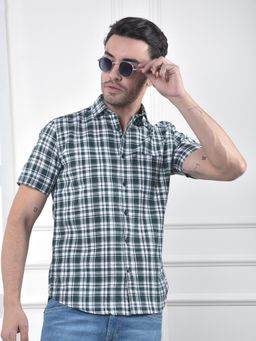 CRIMSOUNE CLUB - Mens Green Checked Pure Cotton Shirt