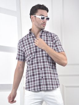 CRIMSOUNE CLUB - Mens Maroon Checked Pure Cotton Shirt