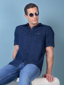 CRIMSOUNE CLUB - Mens Blue Pure Cotton Denim Shirt