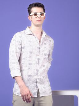 CRIMSOUNE CLUB - Mens Off White Printed Linen Shirt