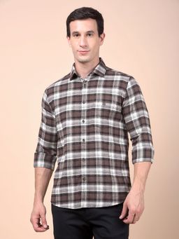 CRIMSOUNE CLUB - Men Brown Checked Pure Cotton Shirt