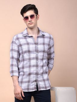 CRIMSOUNE CLUB - Men Purple Checked Pure Cotton Shirt