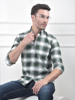CRIMSOUNE CLUB - Men Green Checked Pure Cotton Shirt
