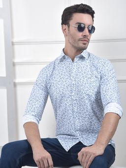 CRIMSOUNE CLUB - Men Blue Floral Print Shirt