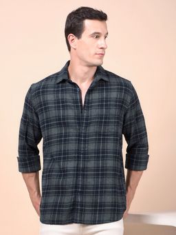 CRIMSOUNE CLUB - Men Green Checked Pure Cotton Shirt