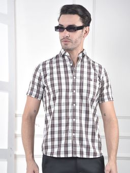 CRIMSOUNE CLUB - Men Brown Checked Pure Cotton Shirt