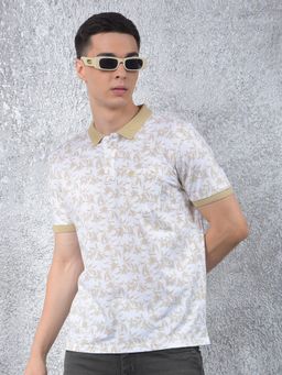 CRIMSOUNE CLUB - Men White Floral Polo T-Shirt