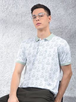 CRIMSOUNE CLUB - Men Green Floral Casual Polo T-Shirt