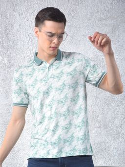 CRIMSOUNE CLUB - Men Green Floral Casual Polo T-Shirt