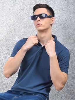 CRIMSOUNE CLUB - Men Blue Solid Casual Polo T-Shirt