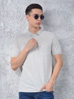 CRIMSOUNE CLUB - Men Beige Solid Casual Polo T-Shirt