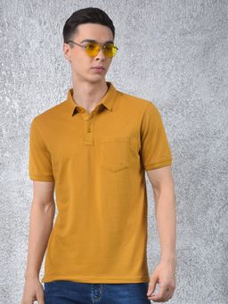 CRIMSOUNE CLUB - Men Mustard Solid Casual Polo T-Shirt