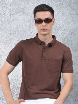 CRIMSOUNE CLUB - Men Brown Solid Casual Polo T-Shirt