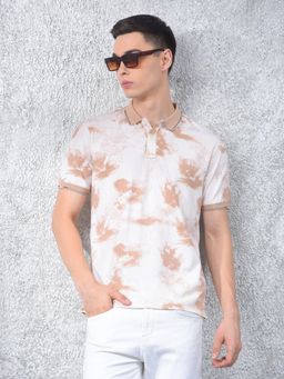 CRIMSOUNE CLUB - Men Brown Abstract Casual Polo T-Shirt