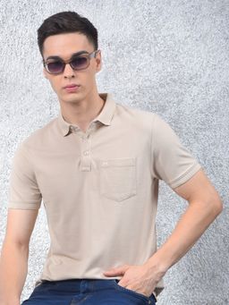 CRIMSOUNE CLUB - Men Beige Collar Neck Polo T-Shirt