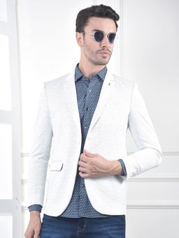 CRIMSOUNE CLUB - Men Off White Textured Notched Lapel Single-Breasted Blazer