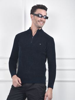 CRIMSOUNE CLUB - Men's Navy Blue Jacquard High Neck Sweater
