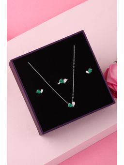 Ornate Jewels - Women Toi Et Moi 925 Silver Green Emerald Necklace with Earring & Ring Set