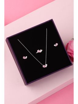 Ornate Jewels - Women Toi Et Moi 925 Silver Pink CZ Necklace with Earring & Ring Set