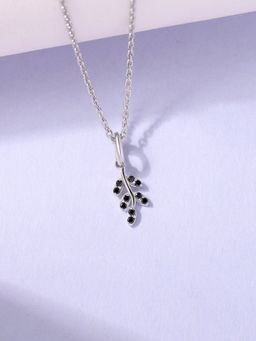 Ornate Jewels - 925 Silver Round Black Spinel Serenity Leaf Pendant With Chain for Women & Girls