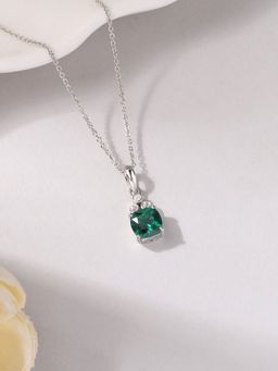 Ornate Jewels - 925 Silver 1.36 Carat Green Nano Glimmering Delight Solitaire Necklace for Women & Girls
