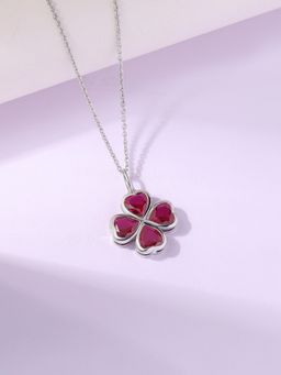 Ornate Jewels - 925 Silver Rhodium Plated Heart Red Ruby Lucky Heart Necklace for Women & Girls