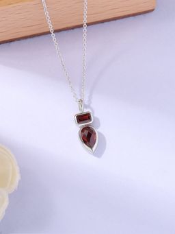 Ornate Jewels - 925 Silver Pear Red Garnet Scarlet Teardrop Necklace for Women & Girls