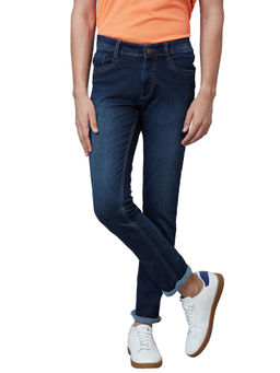 Park Avenue - Super Slim Fit Solid Navy Blue Jeans