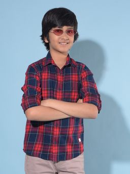 CRIMSOUNE CLUB - Boy's Red Tartan Check 100% Cotton Shirt