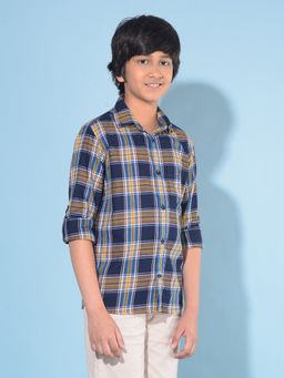 CRIMSOUNE CLUB - Boy's Blue Tartan Check 100% Cotton Shirt