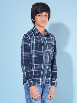 CRIMSOUNE CLUB - Boy's Navy Blue Tartan Check 100% Cotton Shirt