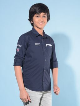 CRIMSOUNE CLUB - Boy's Navy Blue Typographic Print Shirt