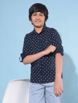 CRIMSOUNE CLUB - Boy's Navy Blue Printed 100% Cotton Shirt