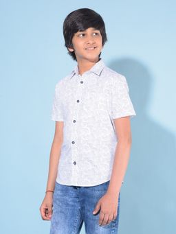 CRIMSOUNE CLUB - Boy's White Printed 100% Cotton Shirt