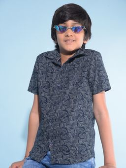 CRIMSOUNE CLUB - Boy's Navy Blue Printed 100% Cotton Shirt