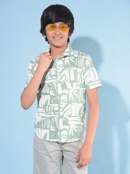 CRIMSOUNE CLUB - Boy's Green Printed 100% Cotton Shirt