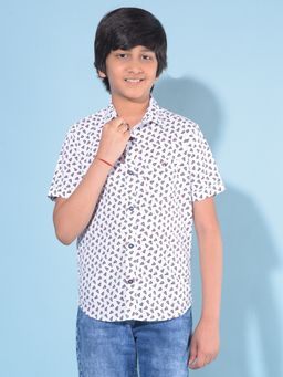CRIMSOUNE CLUB - Boy's White Printed 100% Cotton Shirt