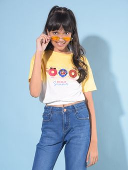 CRIMSOUNE CLUB - Girl's Yellow Graphic Print T-Shirt