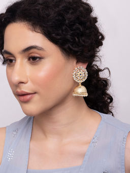 Indya - Gold Dome Shaped Stone Studded Jhumka Earrings