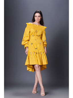 Deepika Arora - Yellow High-Low Dress (Set of 2)