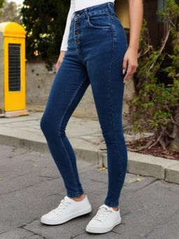 DOLCE CRUDO - Women Blue Skinny-Fit High-Rise Regular-Length Stretchable Denim Jeans